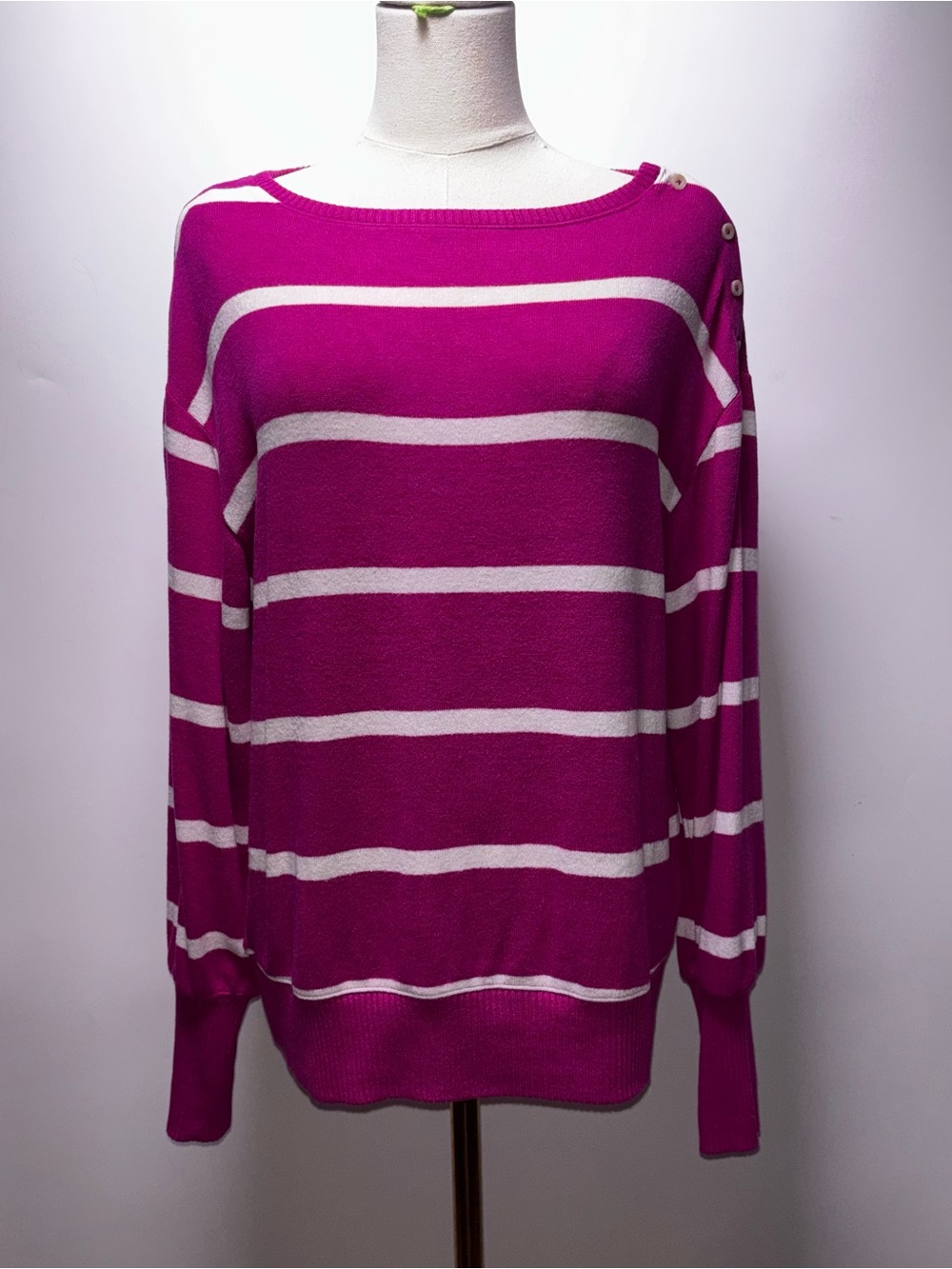Sonoma Fuchsia and White Striped Boatneck Sweater Size S